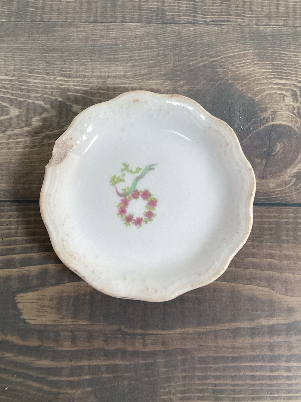 Antique 3" Butterpat Scalloped Edges Distressed, Finish Worn, Chip ?Ironstone